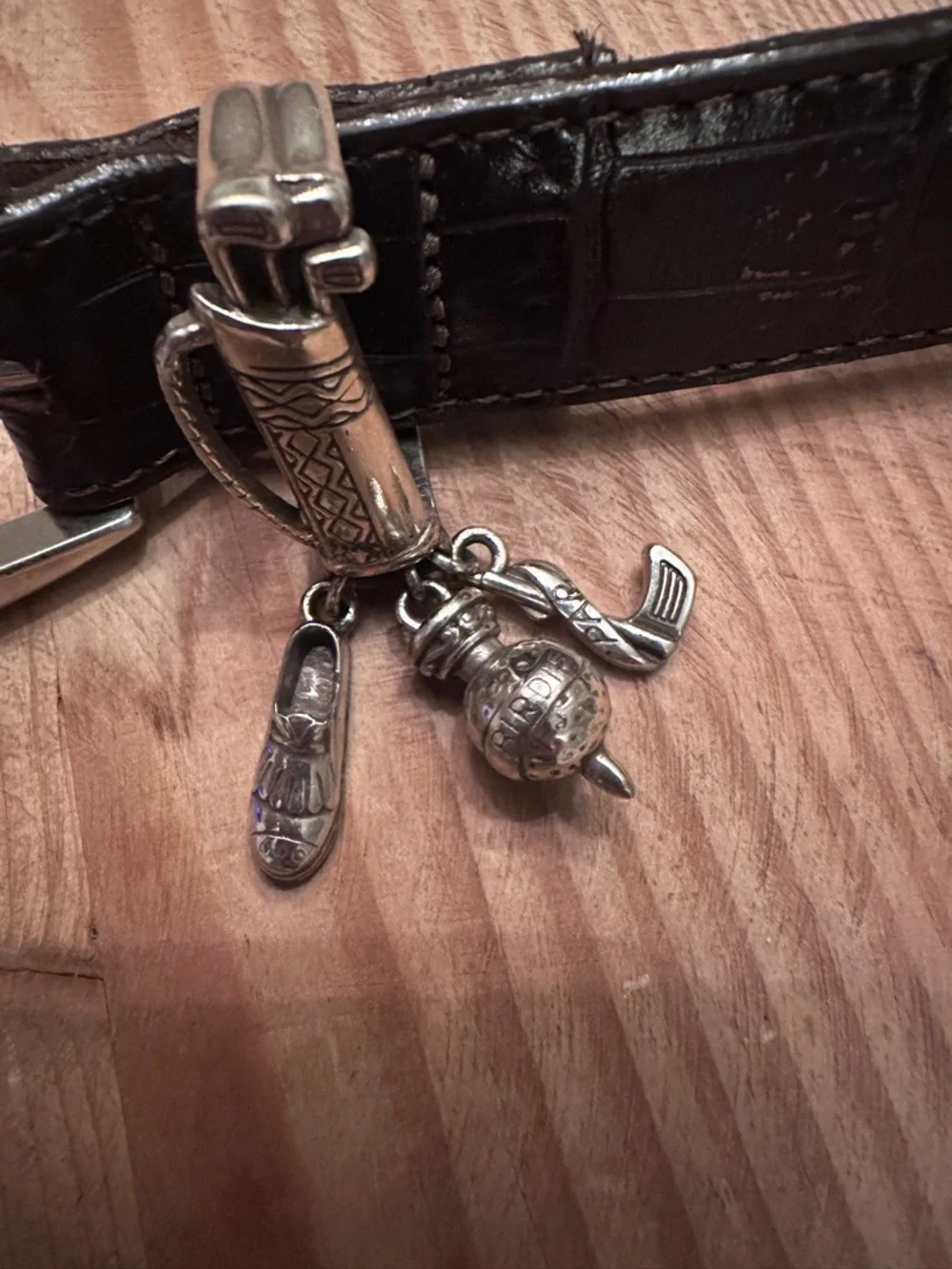 Brighton Dark Brown Croc-Embossed Leather Belt Silver Golf Charms size M/L 32